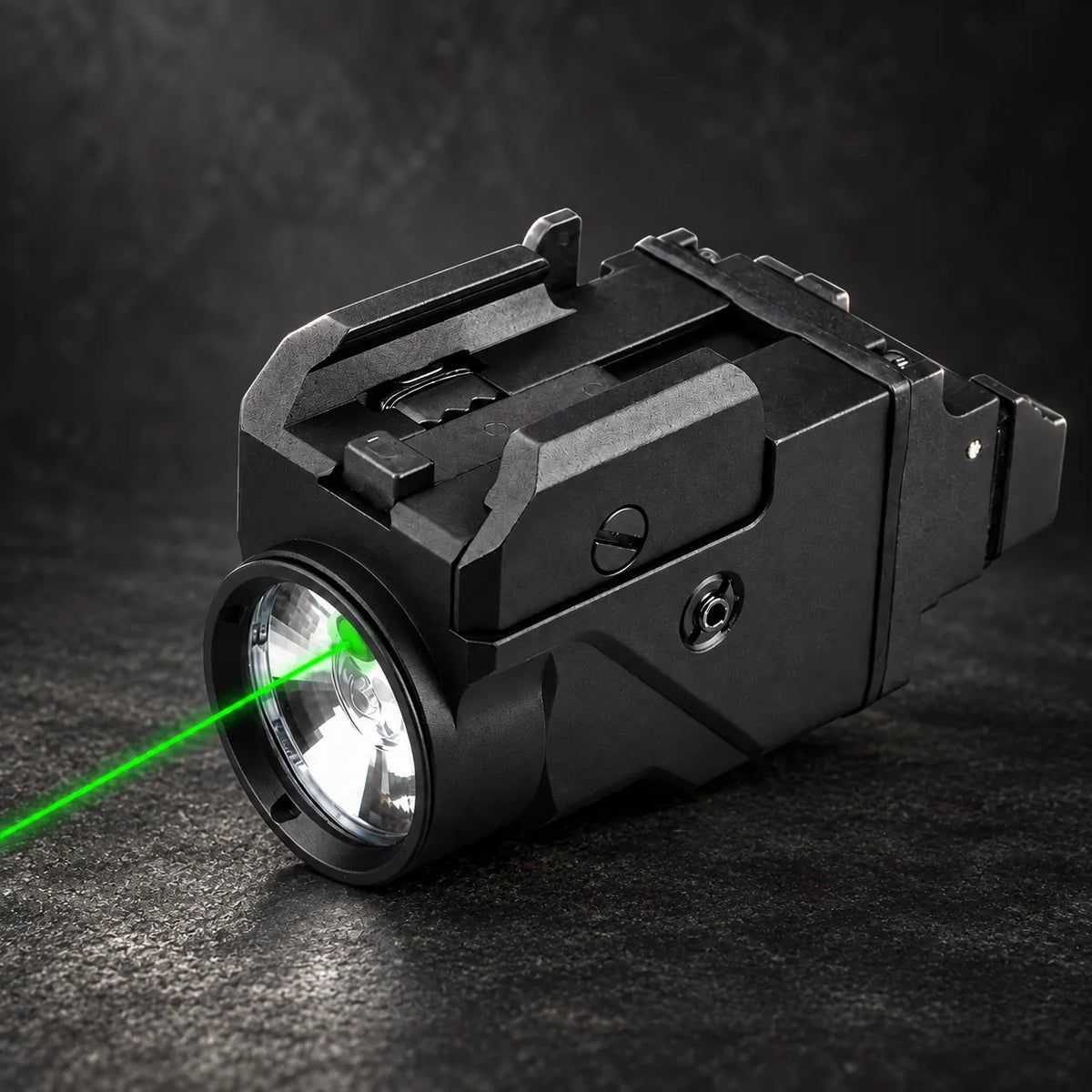 Lanterna tática Ninox com laser verde para trilho Picatinny, em alumínio preto fosco