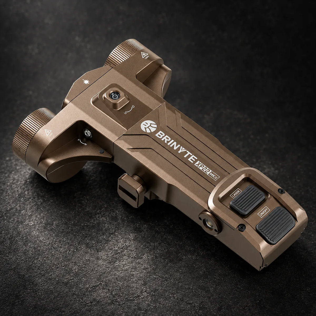 Lanterna Brinyte Scorpion de perfil baixo com cabeça dupla e laser verde